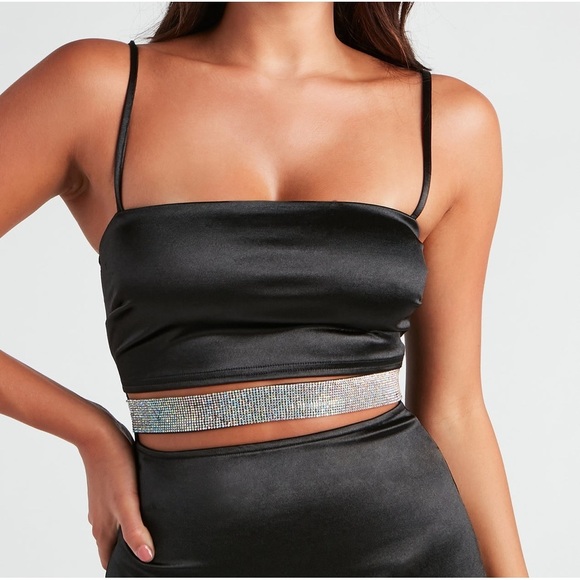 WINDSOR Keep It Bold Satin Mini Dress In Black - Picture 3 of 7